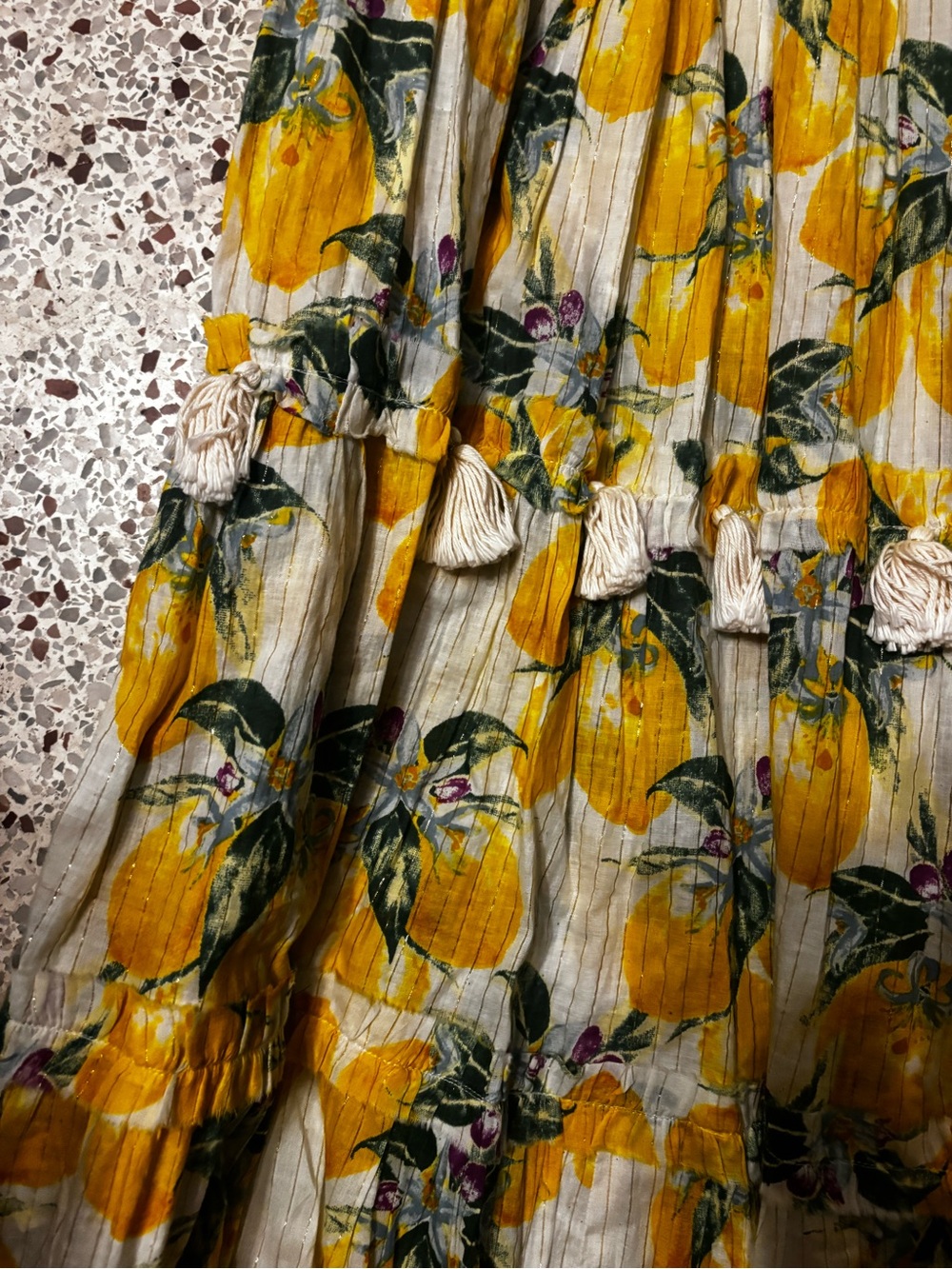 Z&L Europe Lemon Print Metallic Tiered Maxi Sundress, medium - Picture 9 of 11